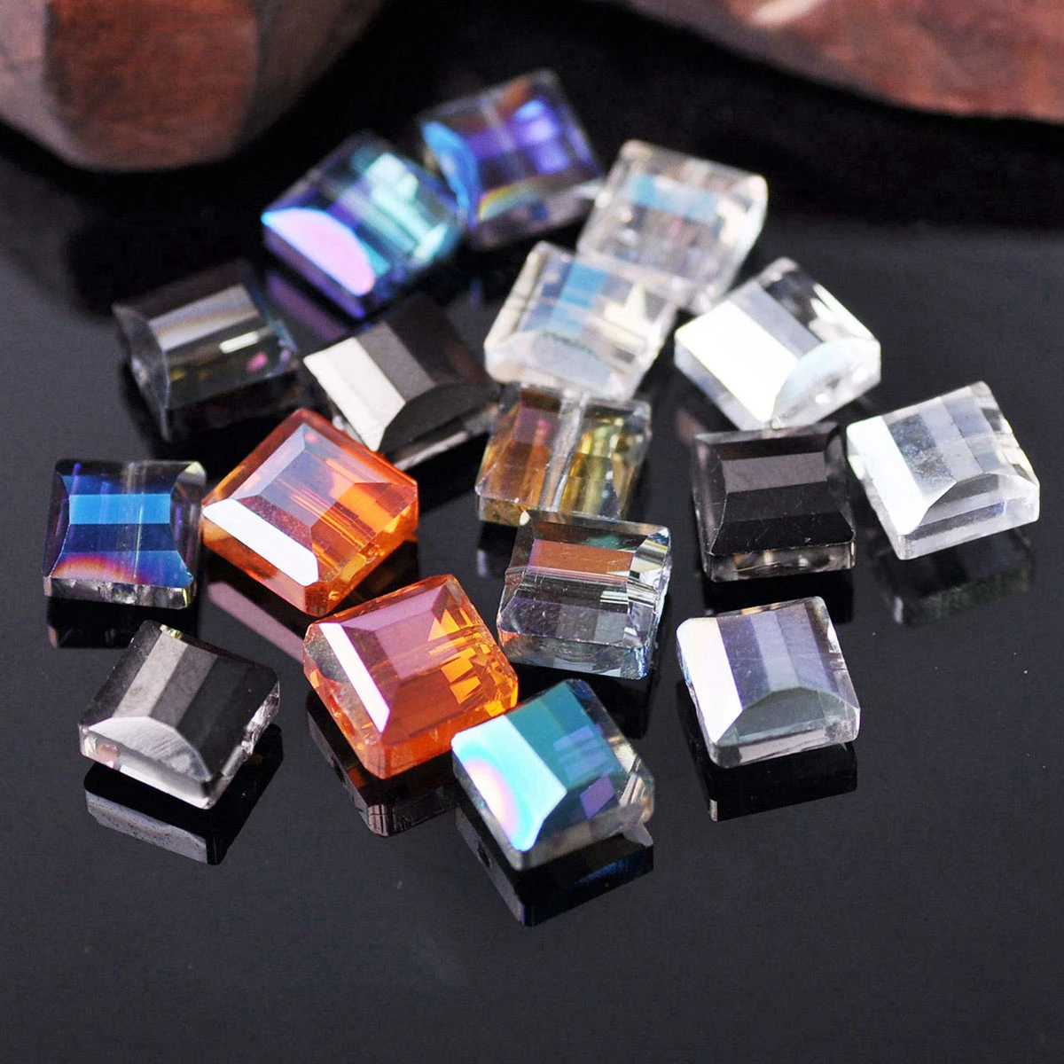 9x9mm Square Faceted Crystal Glass Plated Loose Beads for Jewelry Making DIY Crafts