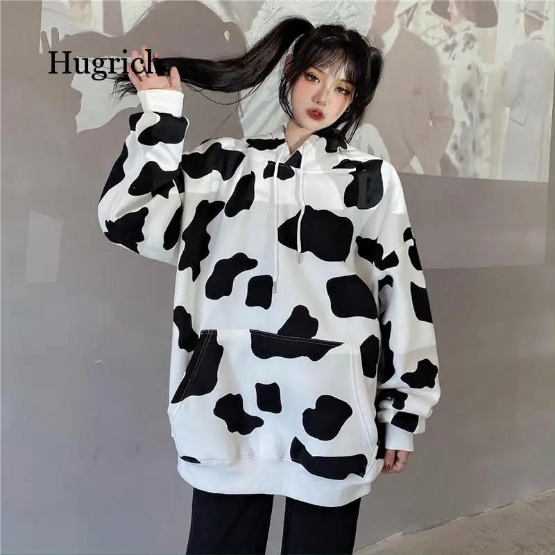 

Autumn Winter Female Hoodies Cow Printed Women Sweatshirt Hoodie Long Sleeve Fashion Women's Hoodies Casual Lady Hooded Tops