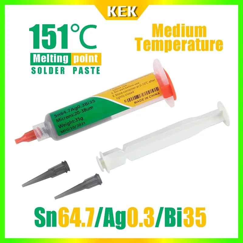 Medium Temperature Silver Solder Paste Sn64.7Ag0.3Bi35 Mobile Phone Repair Melting Component WeldingPoint 151℃