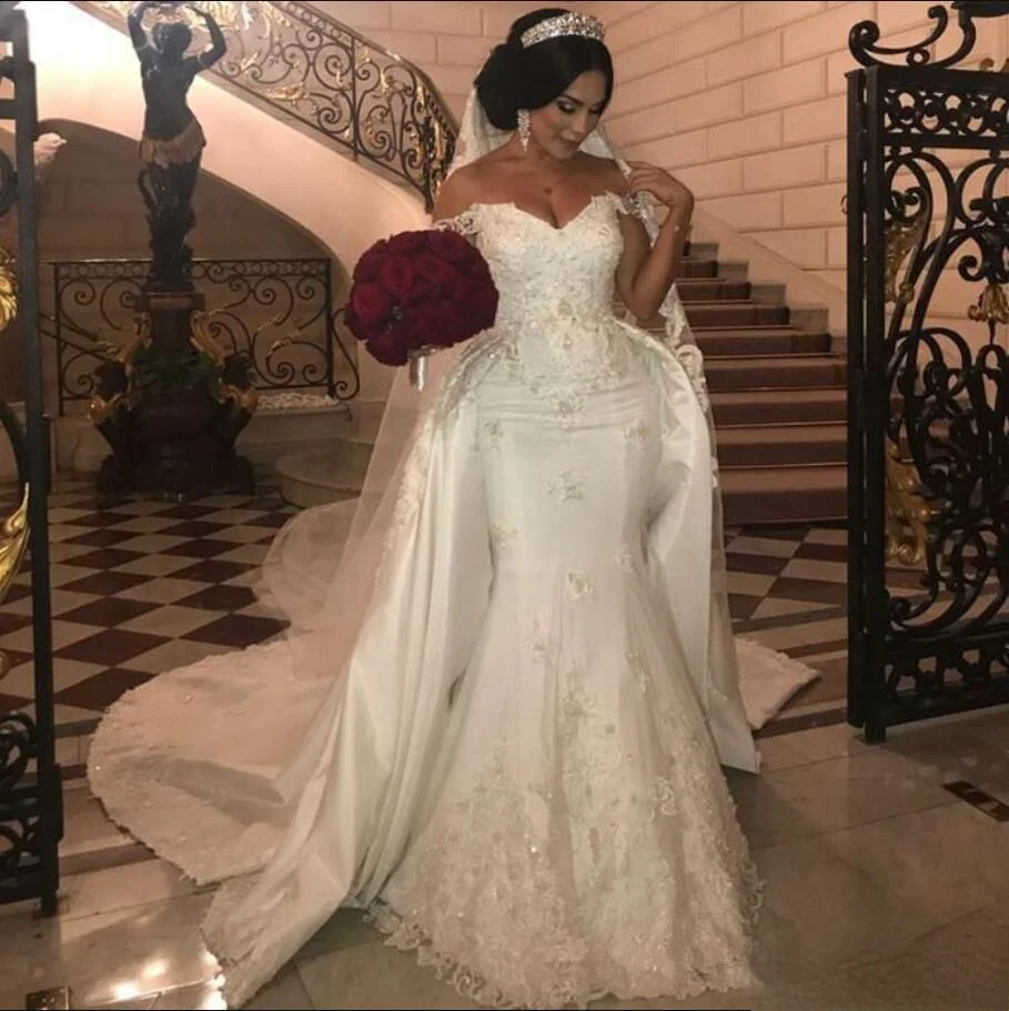 Robe de mariée sirène en satin, élégante, sexy, en dentelle, grande taille, avec traîne, pour les patients, quelle que soit, 2021