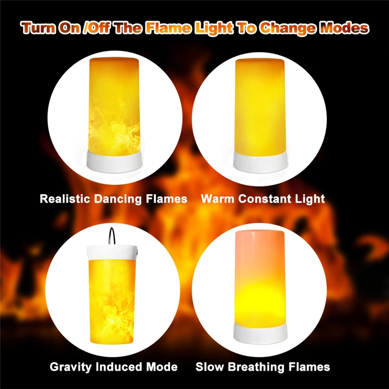 LED Flame Effect Fire Light Bulb Waterproof Outdoor Indoor Flickering Emulation 4 Modes Magnetic Led Flame Lamp USB Rechargeable