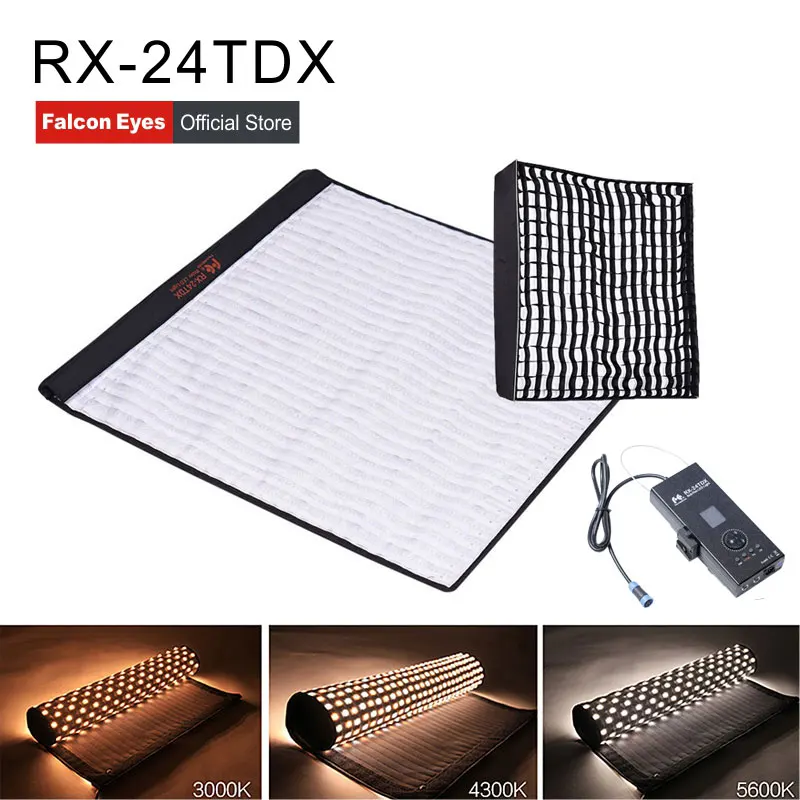 FalconEyes LED Studio Video Lighting Panel 150W Fill-in Light Portable Flexible Square Rollable Cloth Lamp RX-24TDX With Softbox