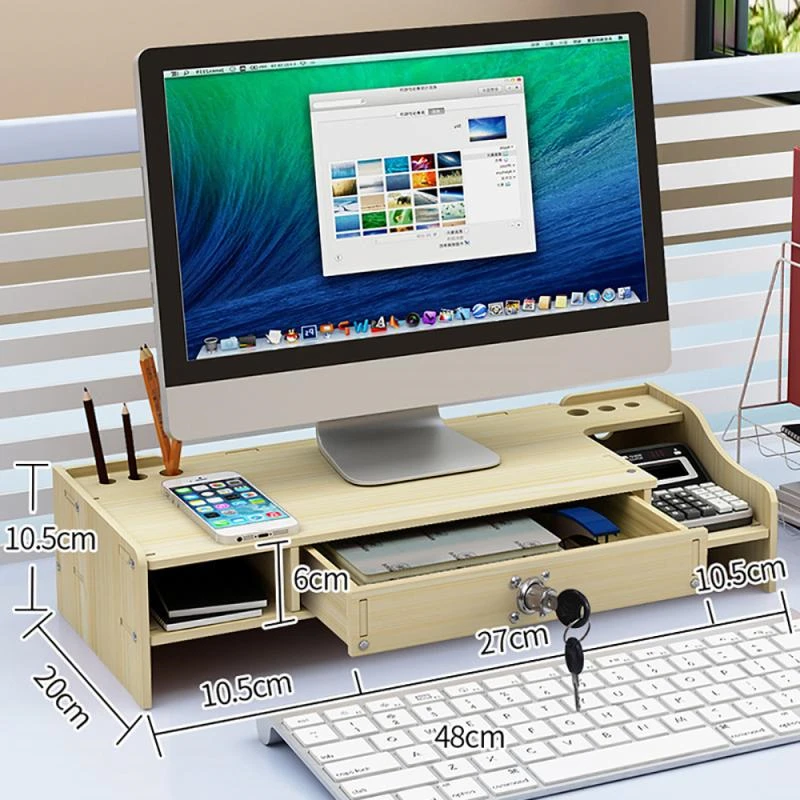 Imagem -03 - Suporte de Prateleira do Monitor do Computador de Madeira Suporte Multifuncional para Laptop Suporte de Mesa com Gabinete