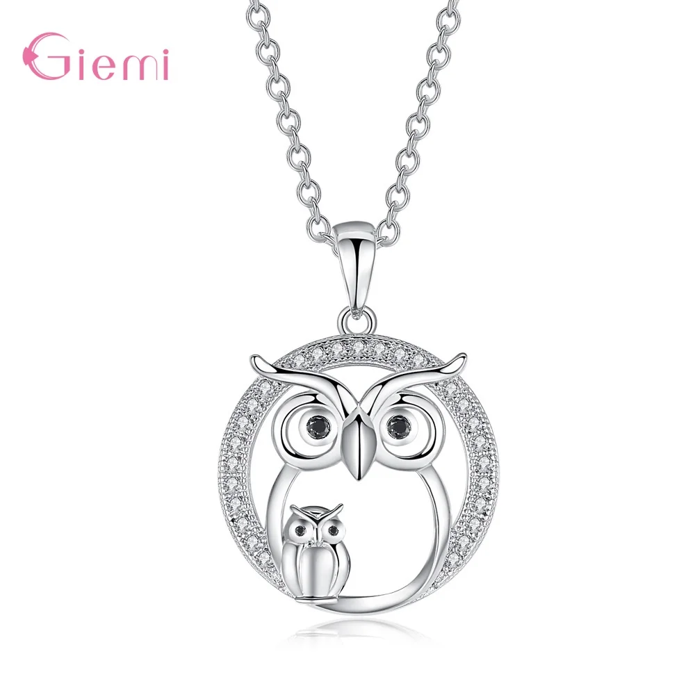 Women Chain Necklace Owl Design Rhinestones Crystal Pendant Necklaces 925 Sterling Silver Jewelry Accessories Chokers