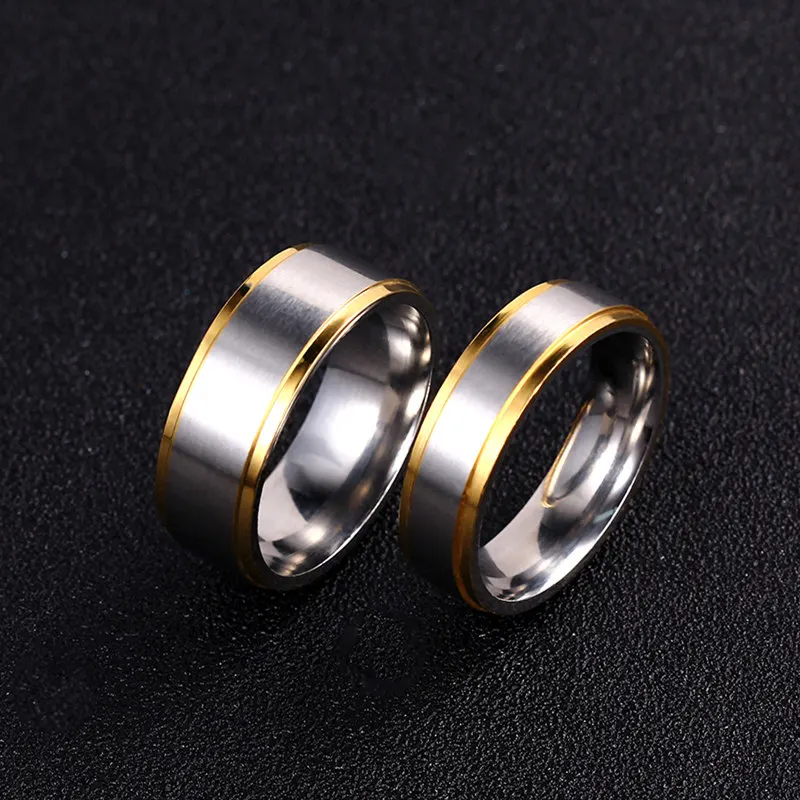 Couple Ring Gold-Color Jewelry for Women Man Titanium Steel Lovers Ring Stainless Steel Wedding Bands 6mm 8mm