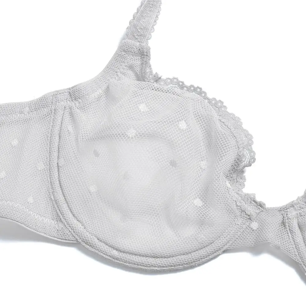 New Transparent Bras For Women White Lace Hollow Dot Mesh Thin Cup Sexy See Through Wire 32 34 36 38 40 42 44 A B C D DD E DDD F