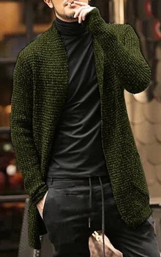 Medium Length Men\'s Cardigan Knitting Wool Solid Thick Warm Autumn Winter Fit Comfortable Soft Casual Fashion Male Sweater