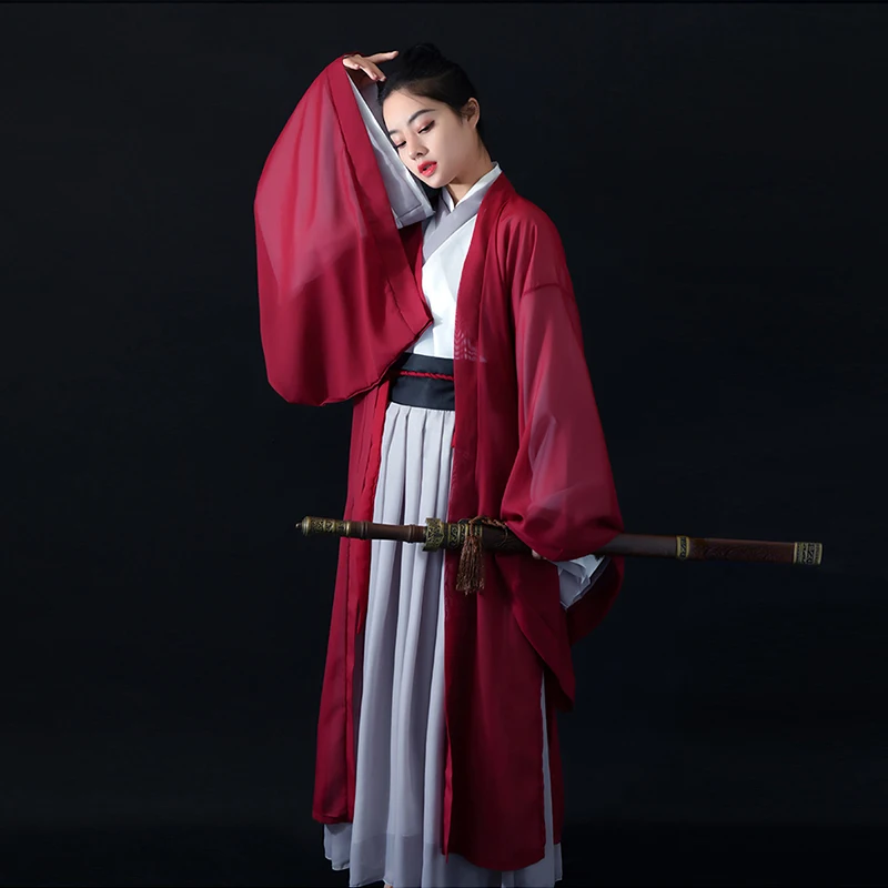 여자 Hanfu 레이디 고대 한 왕조 검객 복장 중국 전통 민속 무용 의상, 남자 코스프레 의상