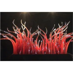 Luxury Crystal Art Craft Red Glass Floor Art Hand Blown Murano Glass Sculpture for Hotel Showroom