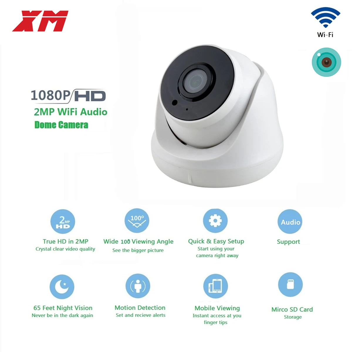 2MP Dome WiFi Camera 1080P HD Wireless Security Camera CCTV IP Camera with Audio IR LED Motion Detection Night Vision Cam