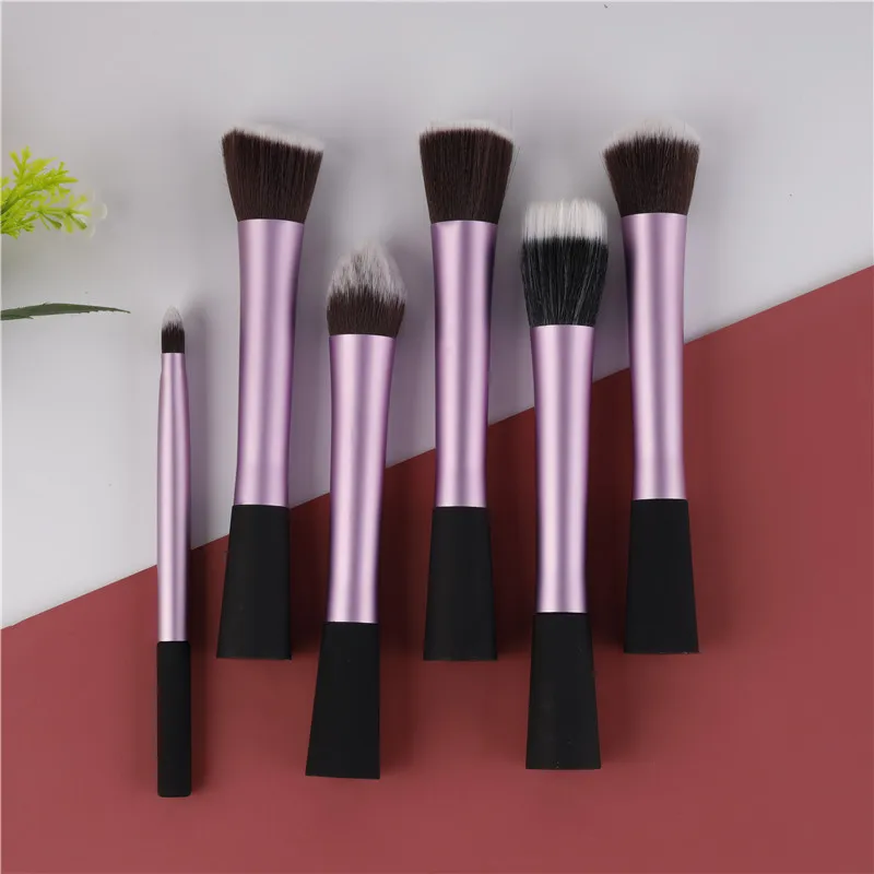 Ensemble de 6 pinceaux de maquillage professionnels, tubes en nylon et aluminium, vente en gros