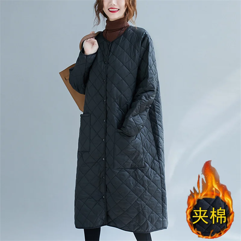 2023 New Fashion Large Size Black Cotton-padded Jackets Autumn Winter Coats Women Clothing Black Quilted Parkas Jackets D319