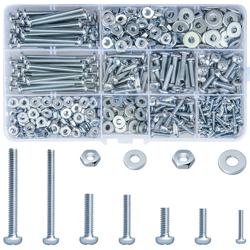 650pcs #8-32#6-32#2-1/2 Machine Screw Phillips Pan Head Screws Assorted Nuts and Bolts and Washers Cabinet Door and Drawer Sc