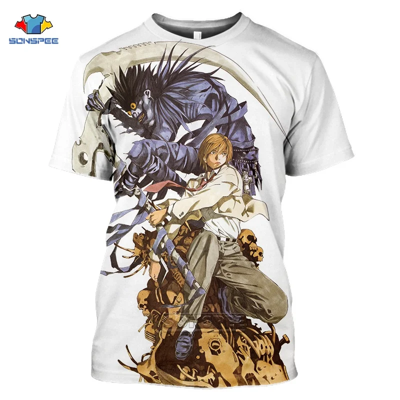SONSPEE Japan Harajuku Anime Death Note Tshirt Man 3d Print Summer Short Sleev Black T Shirt Women Horror Cartoon Death-Note Top