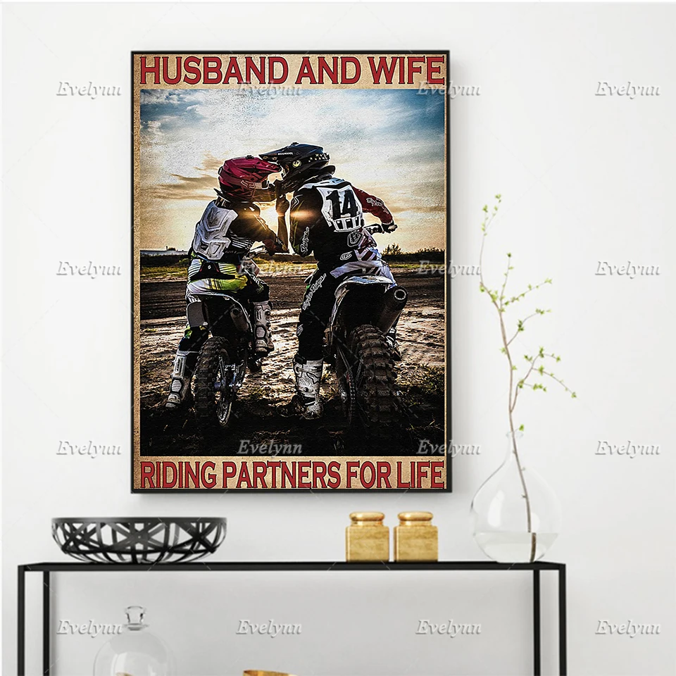 Riding Motocross Dirt Bike Biker Poster Husband And Wife Best Riding Partners For Life Home Decor Canvas Wall Art Prints Gift