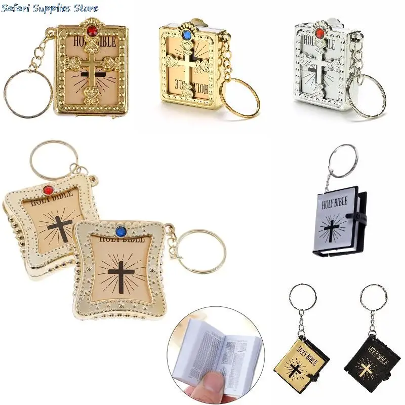 English Spanish Mini Holy Bible Keychain Religious Christian Jesus Cross Women Prayer God Bless Gift Souvenirs Outdoor Tool