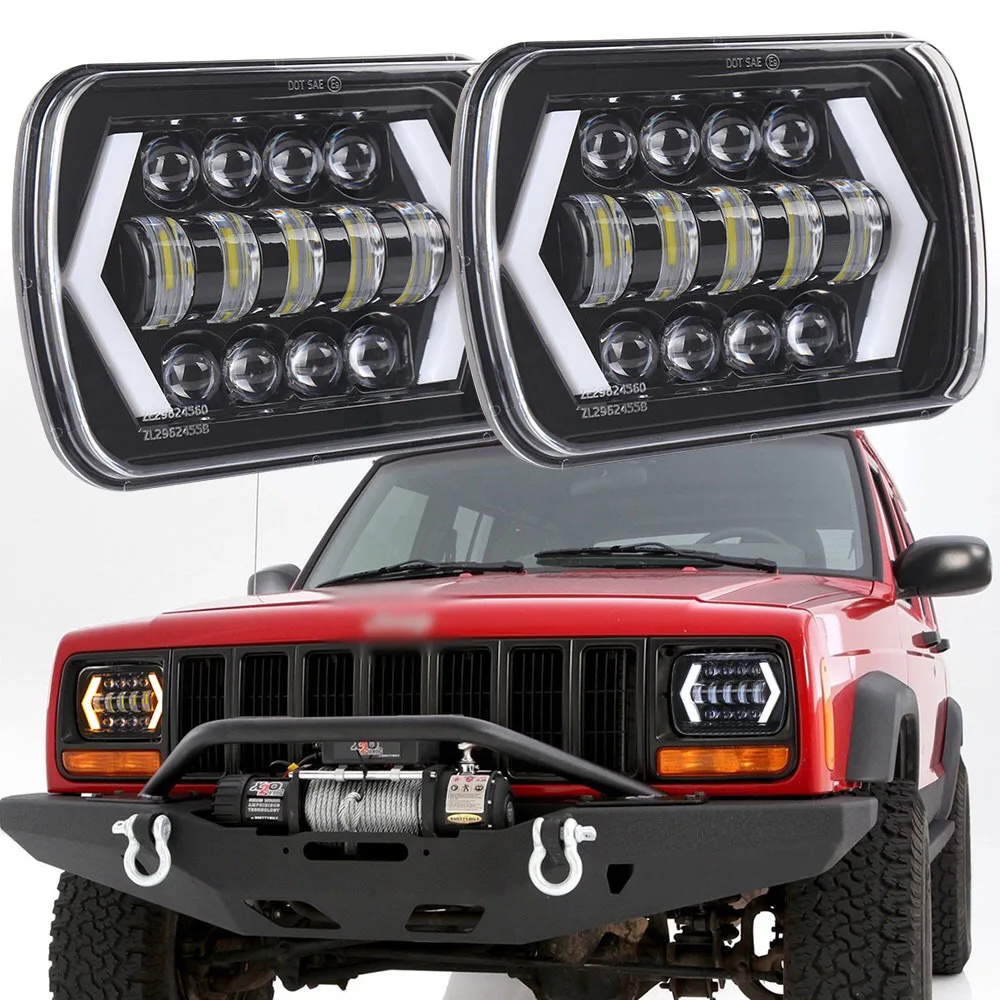 

7x6 inch Led Headlight For 86-95 Jeep Wrangler YJ 84-01 Cherokee XJ Angel Eyes DRL H4 LED Square Headlights