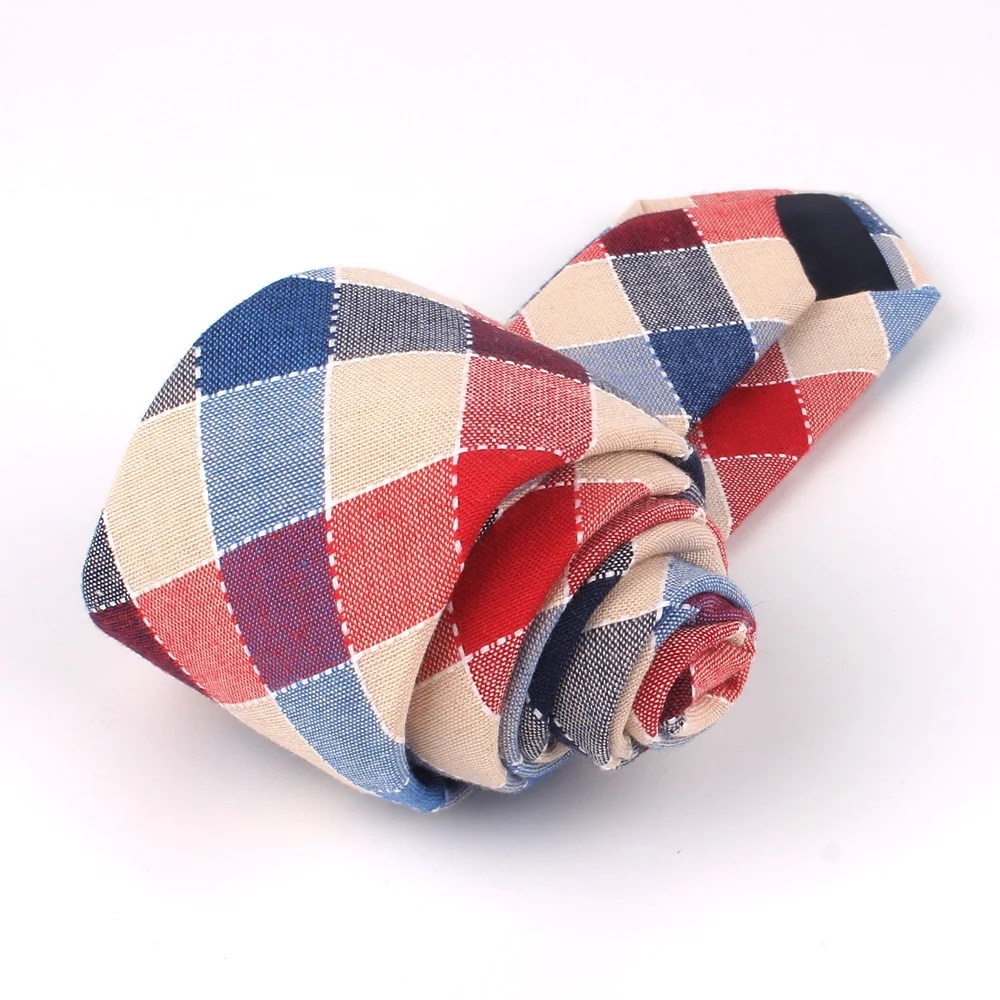 Fashion Woven Cotton Ties For Men Skinny Men Neck Tie For Wedding Casual Plaid Neckties Suits Slim Plaid Neck Ties Gravatas