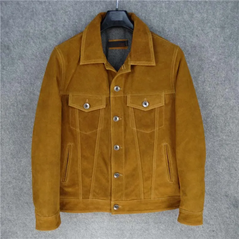 New Fashion 2023 Men\'s Jacket Genuine Suede Cow Leather Coat for Male Autumn Winter Fall Clothing Plus Sized XXXL 3XL