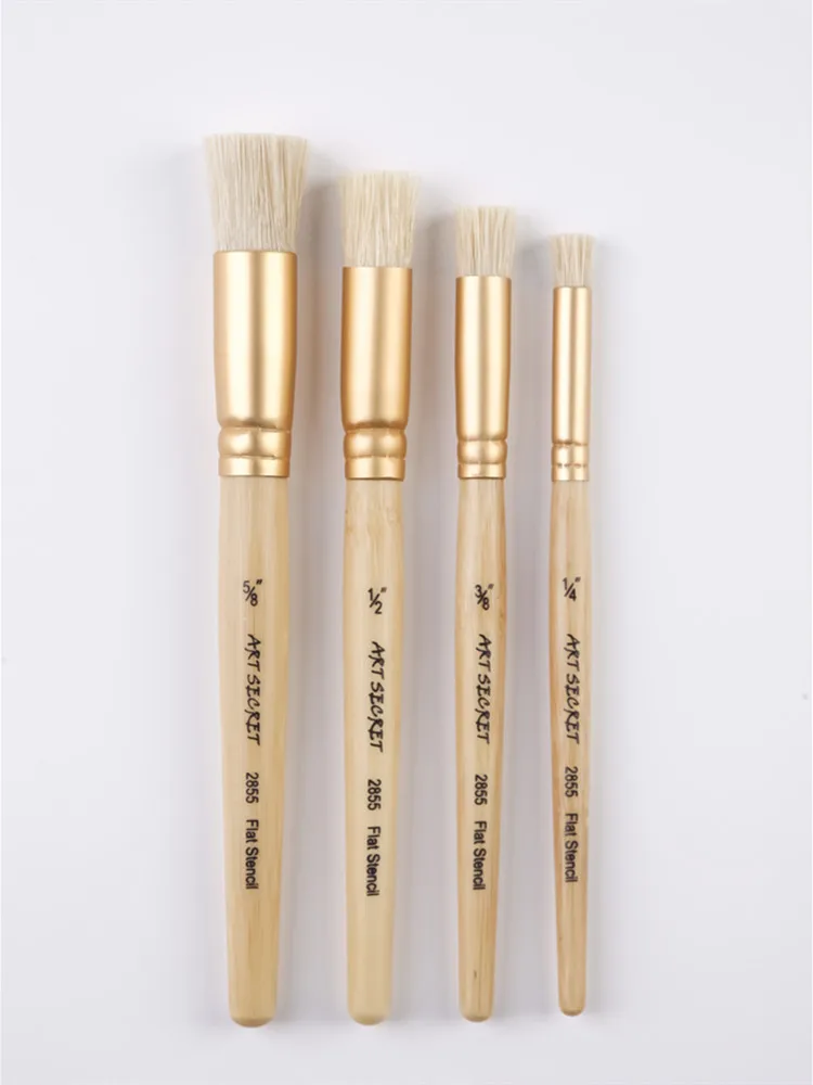 ArtSecret New Arrival 2855 4/Set Flat Shape Stencil Oil Brush Bristle Hair Bamboo Handle Art Supplies Acrylic Paints Stationery