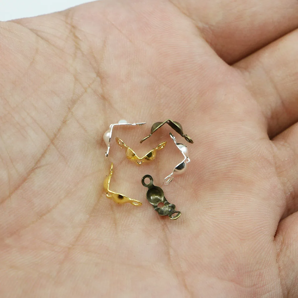 200 unids/lote de conectores de 4x7mm, broche de cadena de bola, Conector de cuentas de engarce de extremo Calotte para DIY, collar, pulsera,