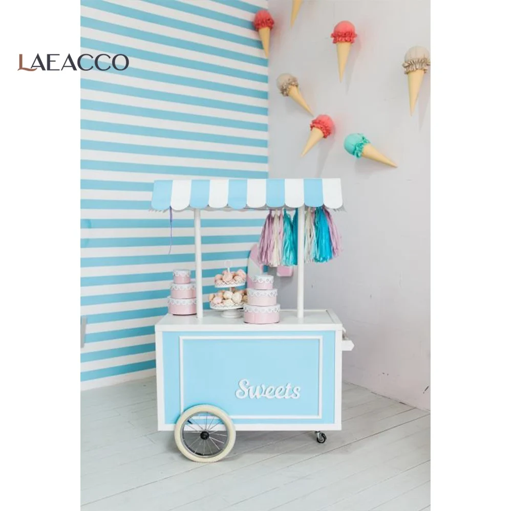 Laeacco Sweets Cake Ice Cream Cart House Baby Children Birthday Scene Photography Background Photographic Photo Backdrop Studio