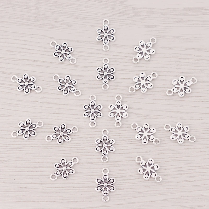 20 x Tibetan Silver Bohemia Small Flowers Connectors Beads Charms For DIY Earring Bracelet Jewelry Making Accessories 17x10mm