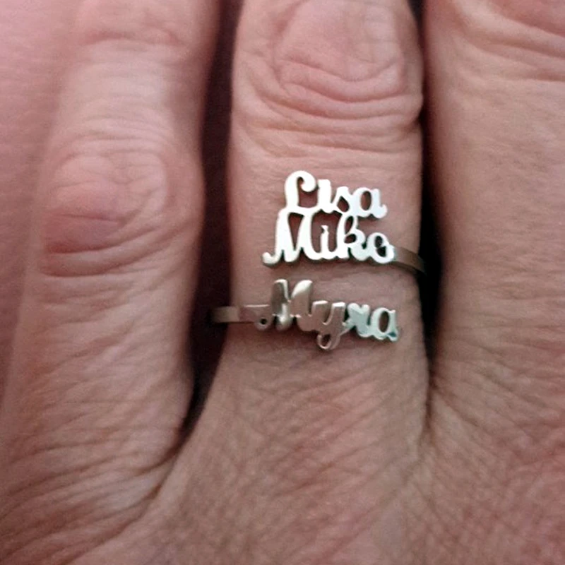 Custom Cursive Name Adjustable Ring Personalized Script Name Rings For Women Couple Name Ring Jewelry Mom Sisters Best Gifts