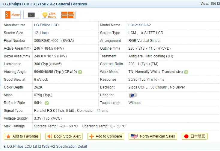 LB121S02 LB121S02(A2) LB121S02-A2 LB121S03-TD01 12.1 بوصة 800*600 شاشة عرض LCD للمعدات الصناعية