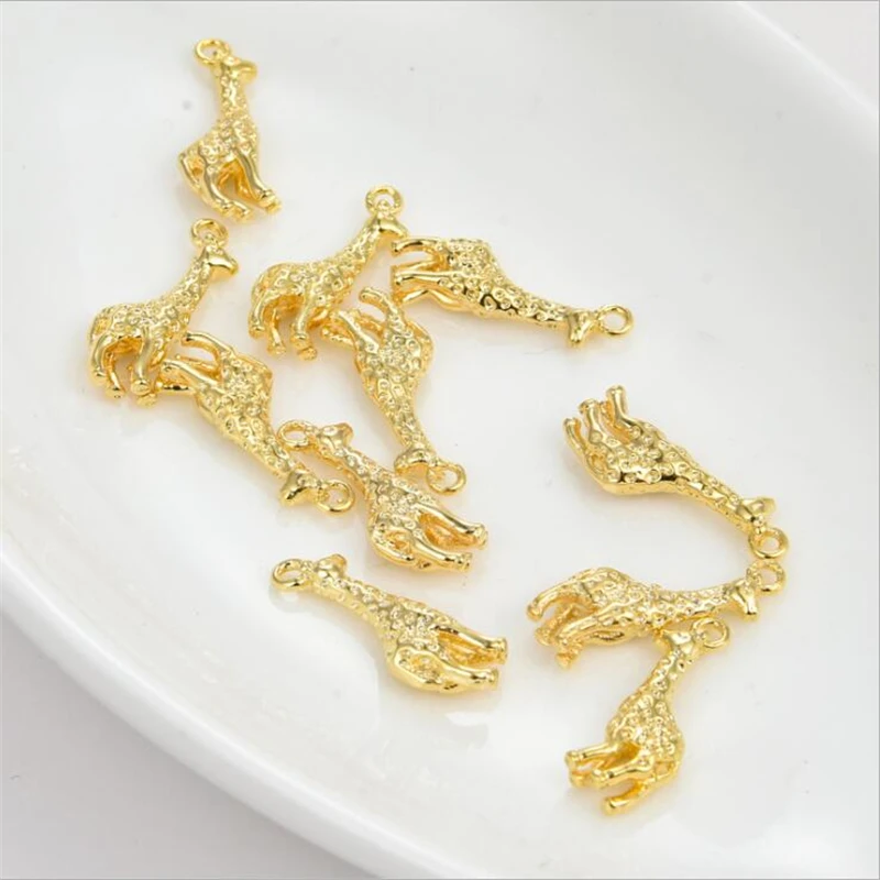 

5pcs/lot new creative gold plated color 3D animal giraffe charms connectors for diy necklace pendant jewelry making accessories