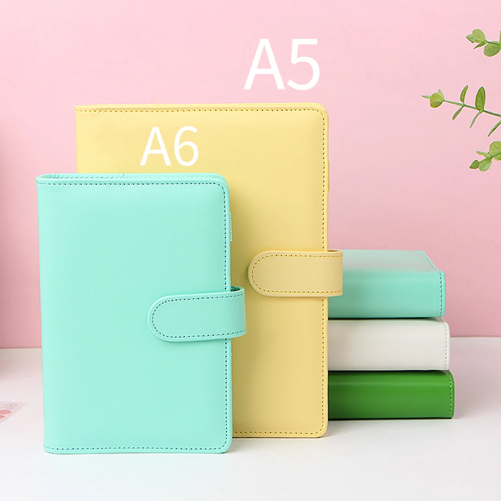 A5/A6 Color Macaron Leather Spiral Notebook Cover 6 Hold Office Organizer Stationery Binder Notepad Journal Notebook