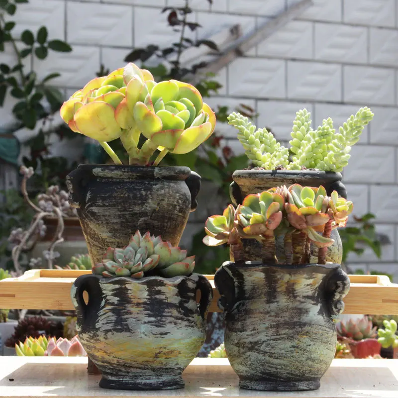 New Style Succulents Flower Pots Ceramic Pots Mediterranean Terracotta Stoneware Breathable Old Pile Pots Without Green Plants