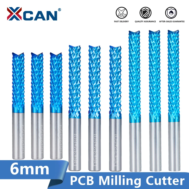 XCAN Corn Milling Cutter 6mm Shank Carbide PCB Milling Bit End Mill Nano Blue Coated CNC Router Bits For Engraving Machine