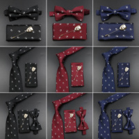 Fashion Men's Skull Tie Set New Design 8cm Polyester Suit Collar Bowtie Handkerchief Trendy Mask Brooch Luxury Wedding Accessory