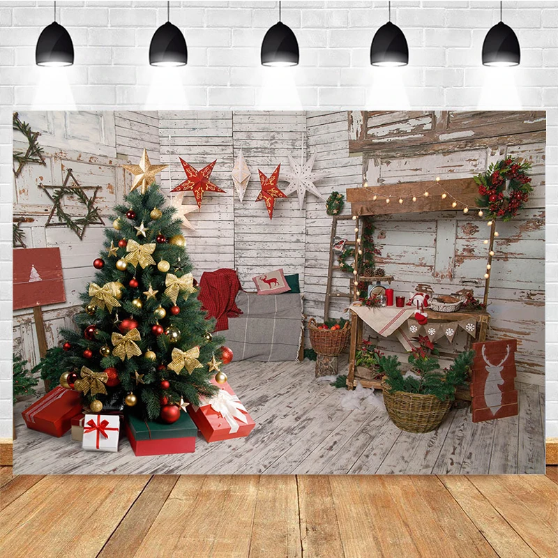 Mocsicka Christmas Photography Background Christmas Tree Lights Garland Decoration Props Child Portrait Photo Backdrop Studio