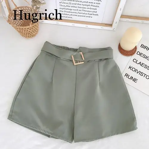 

Office Elastic Waist Shorts Women Mini High Waist Shorts with Belt Wide Leg Summer 2020 Harajuku Korean Short Feminino