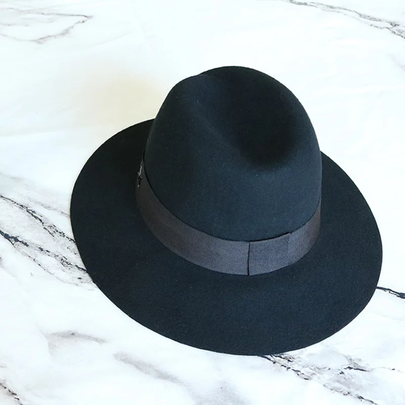 Classical Black Wide Brim Women Hat Wool Fedora Hat Ladies Panama Cloche Hat for Wedding Dress Derby Church Hats Warm