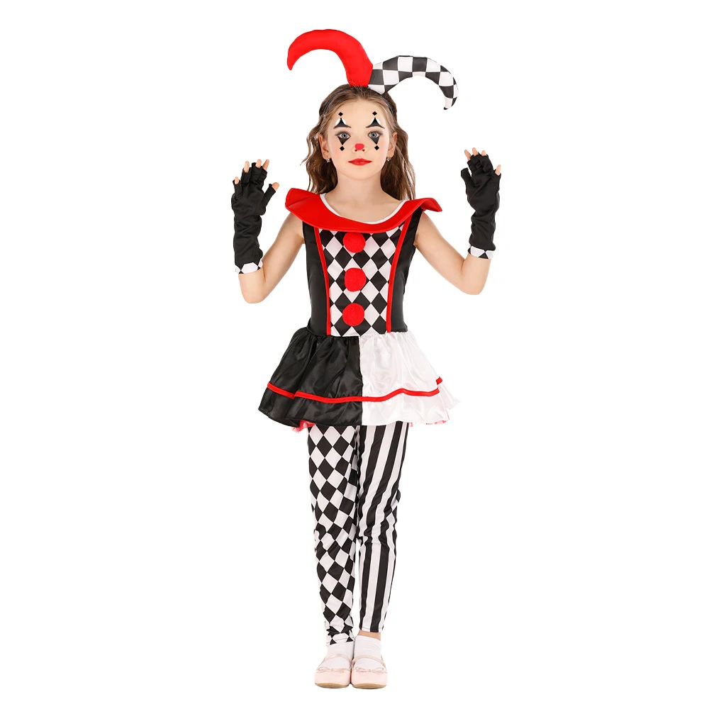 Reneecho Girls Harlequin Clown Costume Kids Clown Jester Fancy Dress Cosplay Halloween Costume 2020 New Arrival Purim Carnival