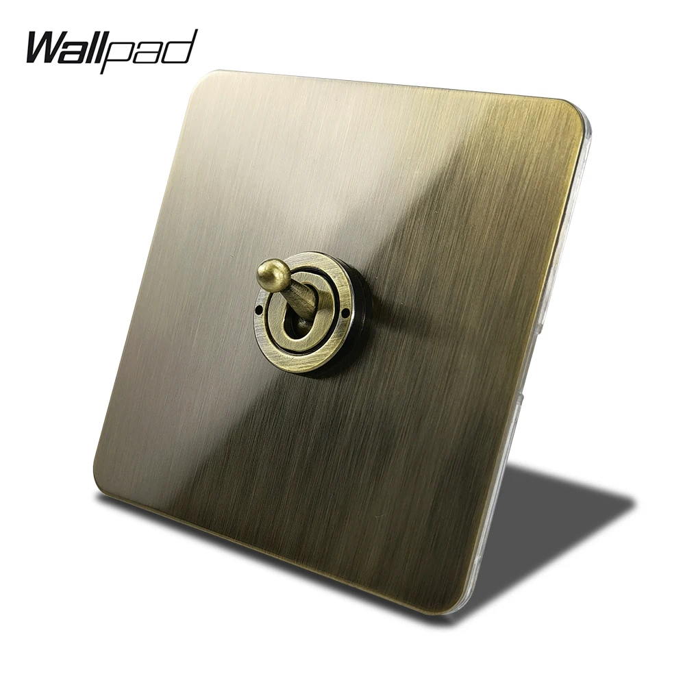 Wallpad Antique Brass British Standard H6 Stainless Steel Panel 1 Gang 2 Way Wall Light Toggle Switch