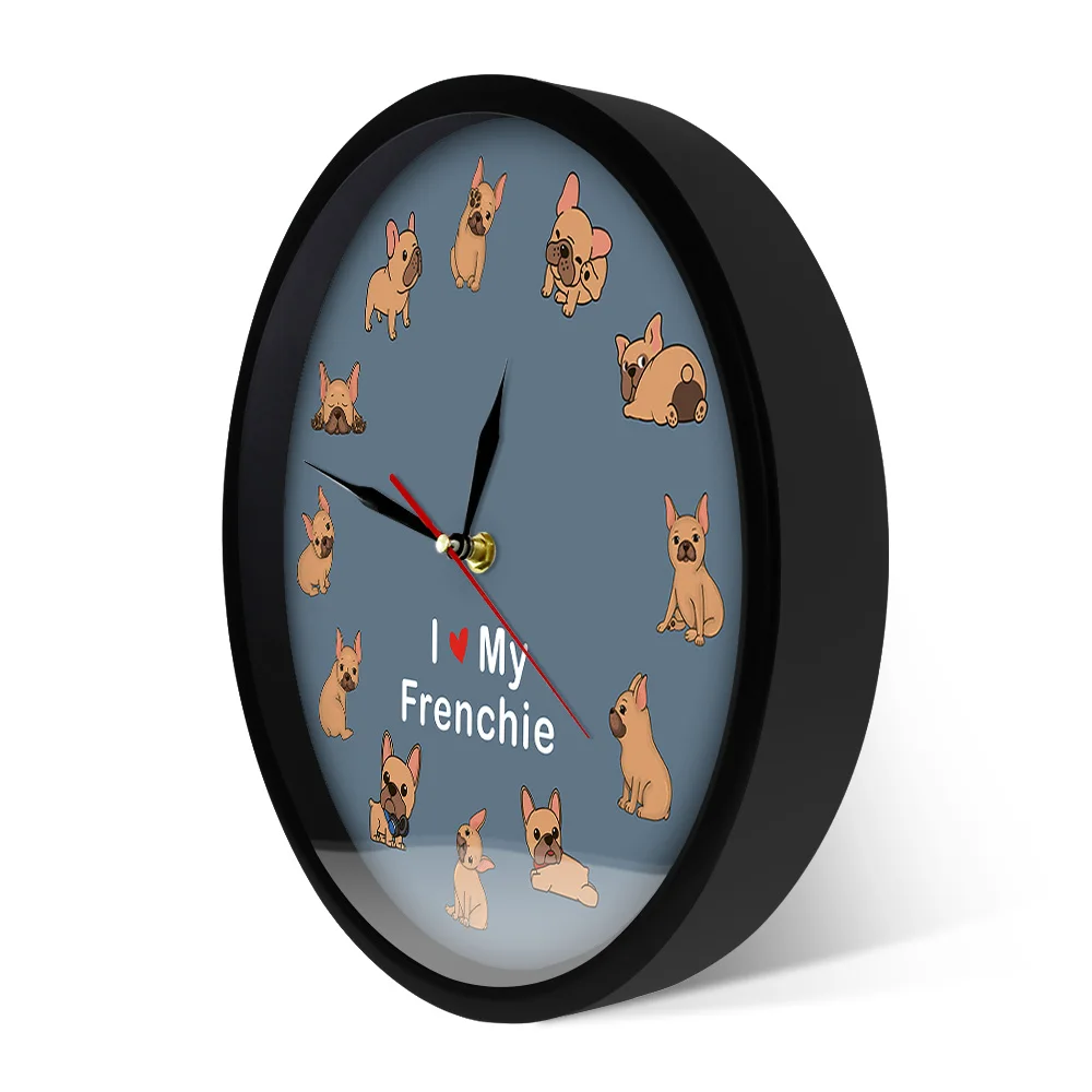 I Love My Frenchie Puppy Dog Printed Wall Clock Dog Breed French Bulldog Decorative Silent Wall Watch Pet Shop Wall Art Sign