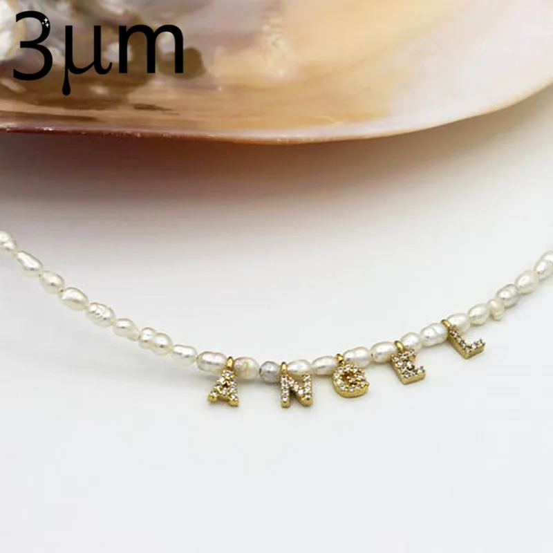 

3UMeter Crystal Name Necklace pearl Personalize Choker Custom Necklace Women Copper Pendant Fascinating Cute Necklace for Women