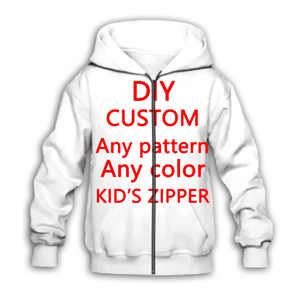 DIY Custom Full Printing 3D Kid's Hoody Children Hoodies Create Design Photo/You Want Pattern Personalized Customized Zipper