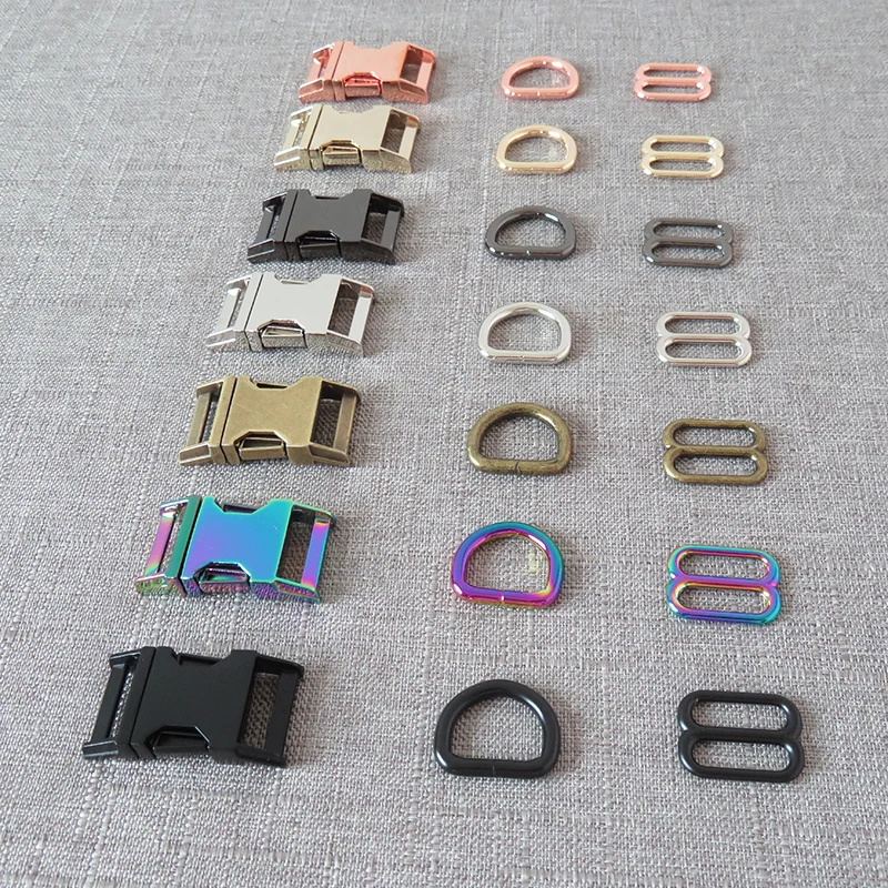 50 sets 20mm Heavy metal side release buckle D ring belt slider for pet dog collar paracord sewing accessory connect buckle