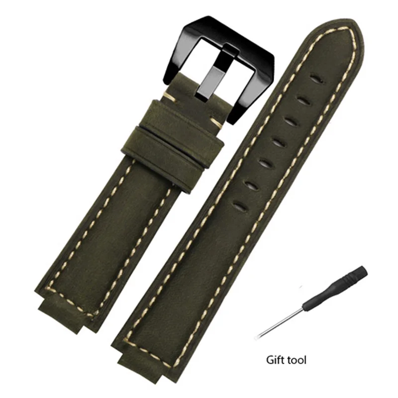 Yopo Leather Watchband 24x16mm Black Brown Strap Pin Buckle Suitable For Timex T2N720/721/TW2T76500/6300 Men\'s Silicone Bracelet