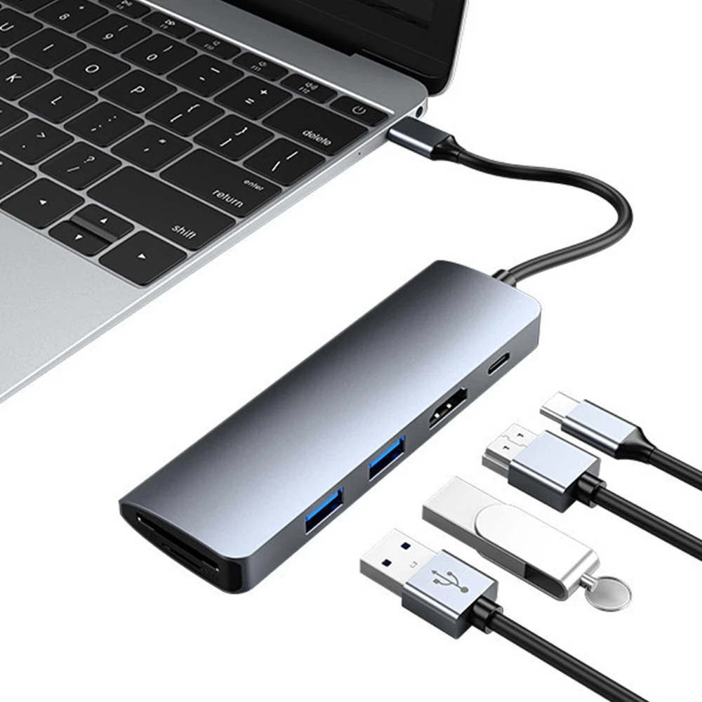 6-in-1 Type C Docking Station Multi Hub Type-C To HDMI USB3.0 PD Fast Charge Adapter Air Thunderbolt/MacBook Pro