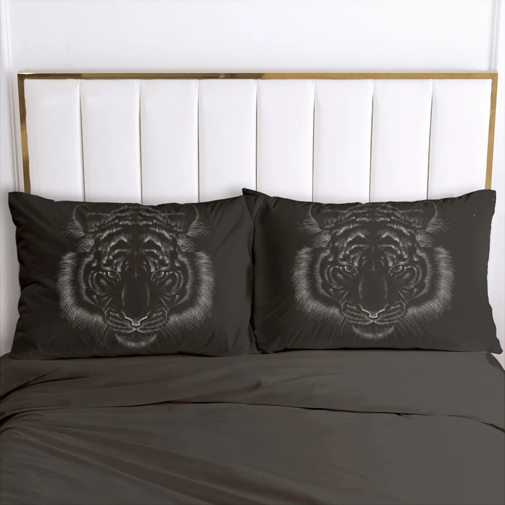 

2 Pcs 3D Printed Black And White Animals Tiger Pillowcase Printed Home Decorative Pillowcase Pillow Cover Decoraion Bedclothes