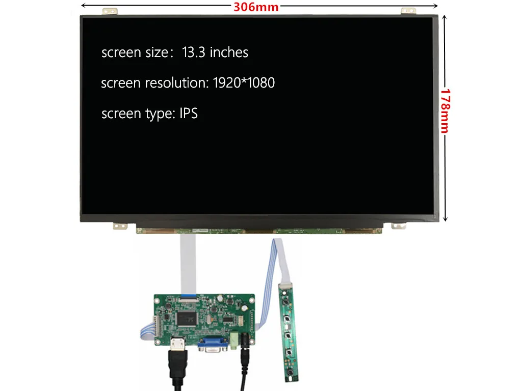 Imagem -02 - Monitor Lcd Driver Board Control Compatível com Hdmi Vga Audio Raspberry pi Banana pi Banana pi 13.3 1920x1080