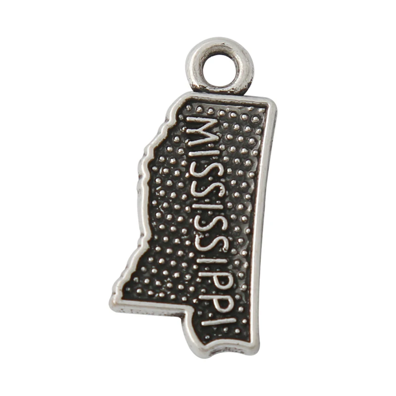 

RAINXTAR Fashion Mississippi Shape Alloy State Map Charms 10*22mm 50pcs AAC800