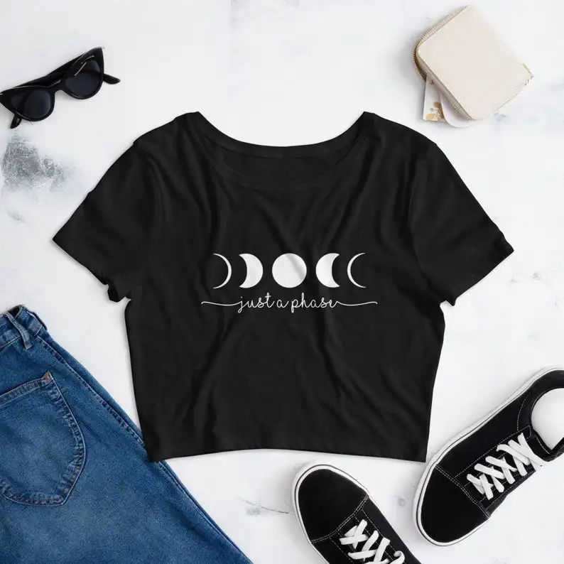 Sugarbaby New Arrival Just A Phase Crop Top Womens Crop Tops Moon Phase Shirt Hippie Crop Top Boho Chic Clothing drop ship