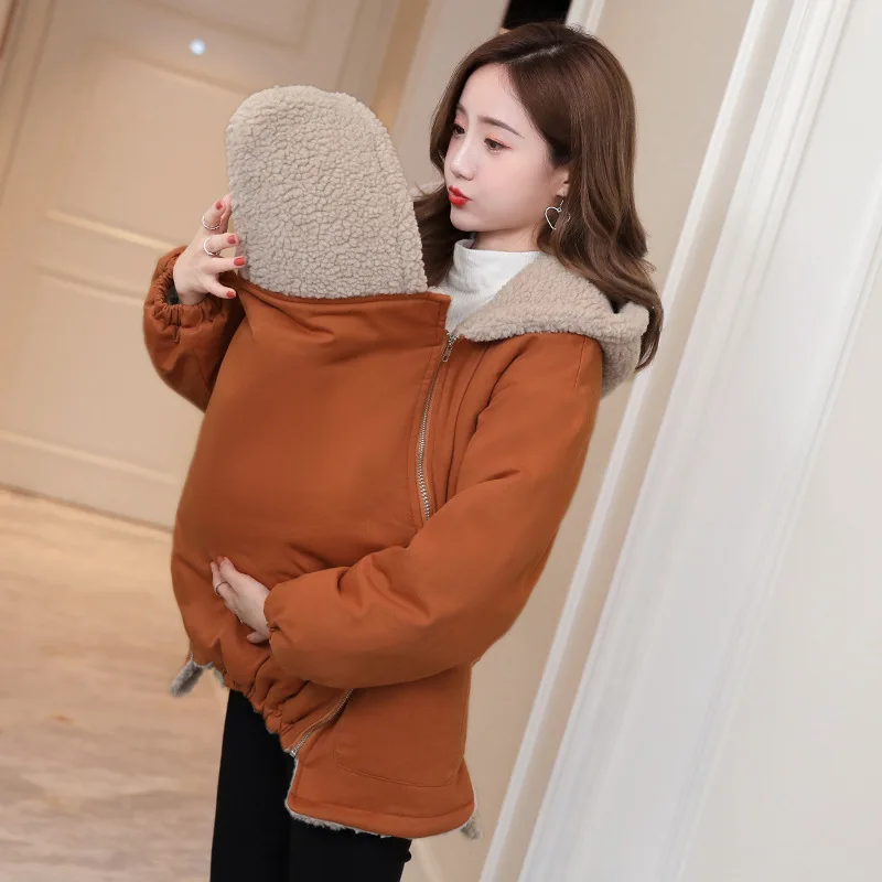 New Baby Carrier Jacket Kangaroo Maternity Hoodies Women Outerwear Warm Wool Liner Autumn Coat For Pregnant Womens Size M-3XL